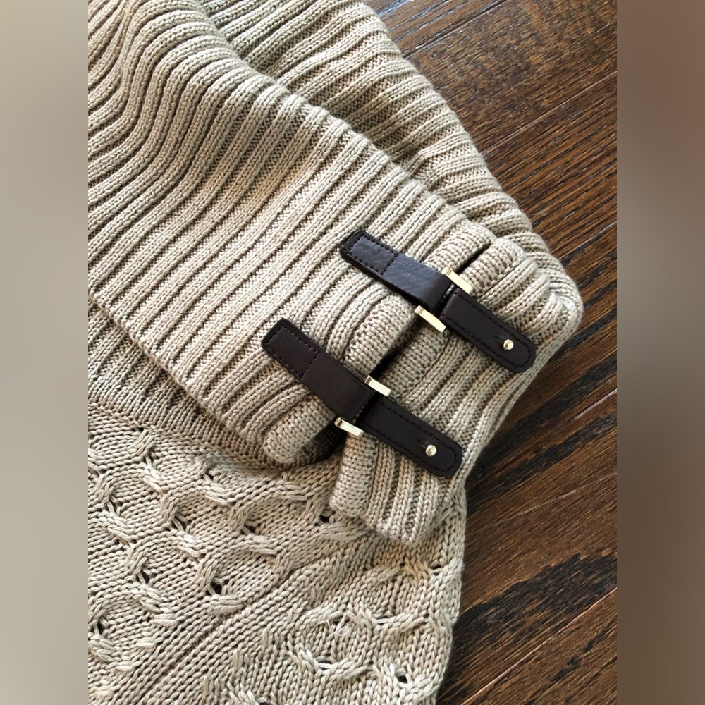 *NWT* Calvin Klein Women’s M Dark Tan Knit 3/4 Sleeves Cowl Neck Sweater Dress - Picture 3 of 14